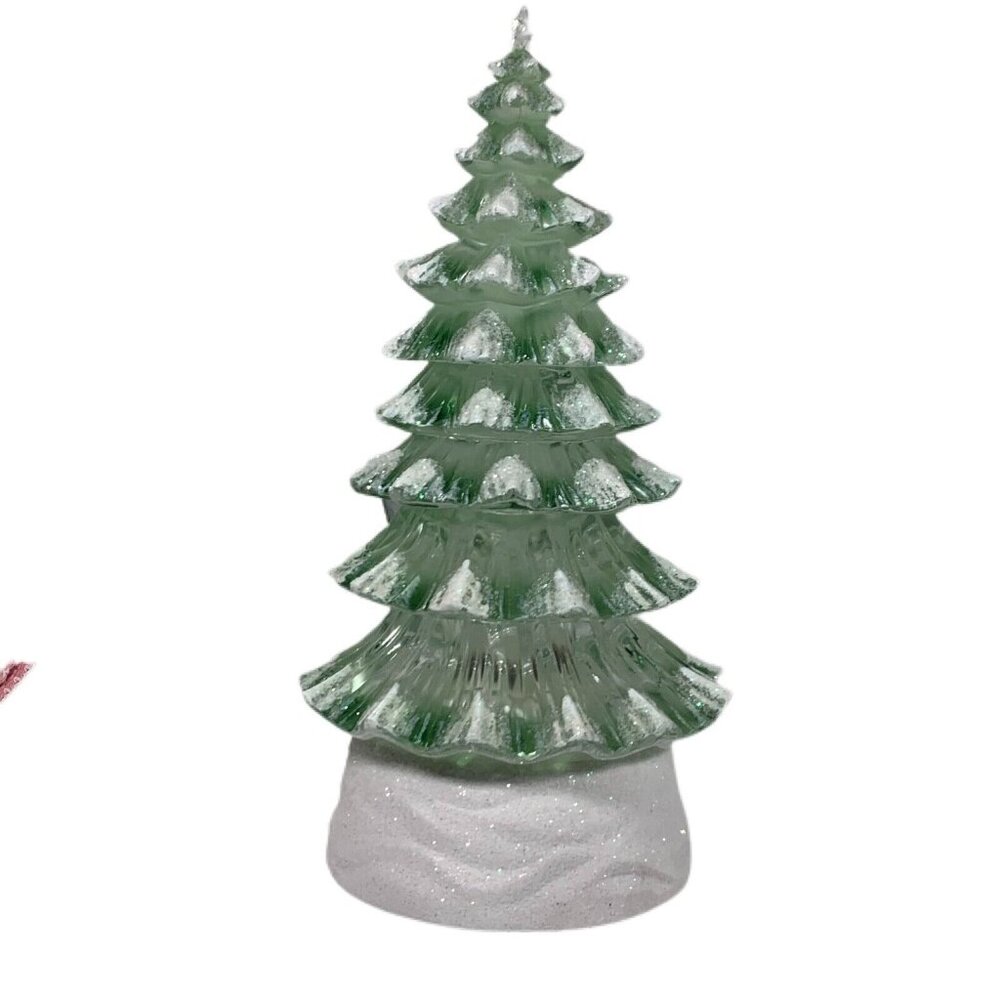 Lighted Christmas Tree Battery Operated Lucite Green Flocked Sparkle Glitter 9" - Picture 1 of 8
